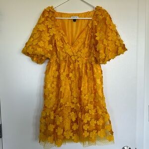 DELFI FLORAL TEXTURED MINI DRESS for Anthropologie in yellow!! Size SMALL